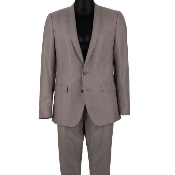 Virgin wool and silk blend suit with peak lapel in beige by DOLCE & GABBANA 