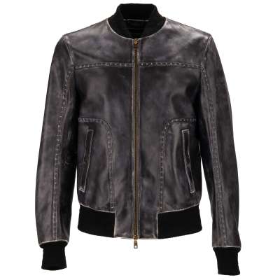 Bomber Jacke aus Bullenleder mit ausgewaschenem Effekt Schwarz 48 M Bomber Jacke aus Bullenleder mit ausgewaschenem Effekt Schwarz 48 M