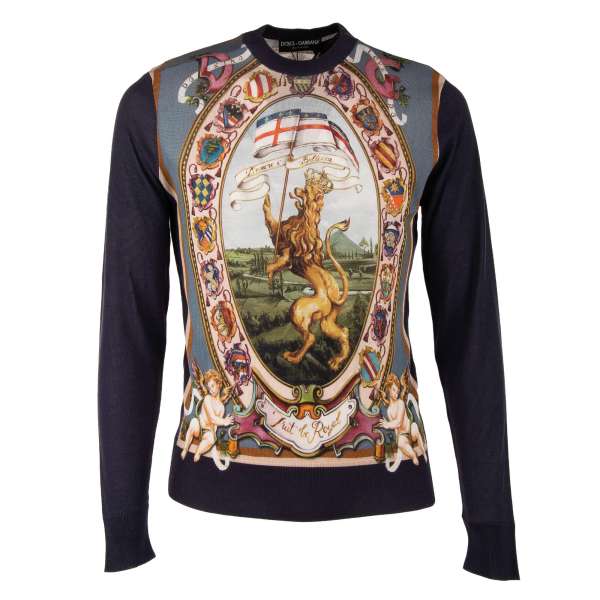 Thin sweater / sweatshirt made of silk with all over heraldry print by DOLCE & GABBANA