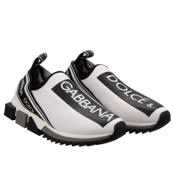 Elastic Slip-On Sneaker SORRENTO with Dolce&Gabbana Logo stripes in white and black by DOLCE & GABBANAv
