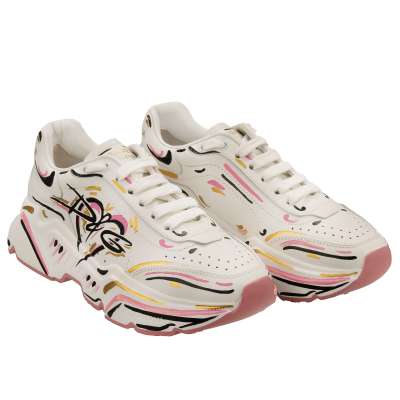 Hand Painted Woman Leather Sneaker DAYMASTER White Pink 38 US 8