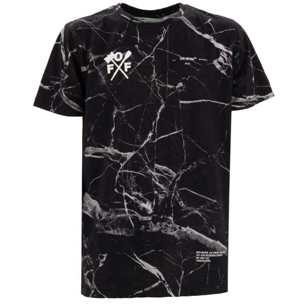Cotton T-Shirt with marble pattern, large patches logo at the back and logo print in front by OFF-WHITE c/o Virgil Abloh