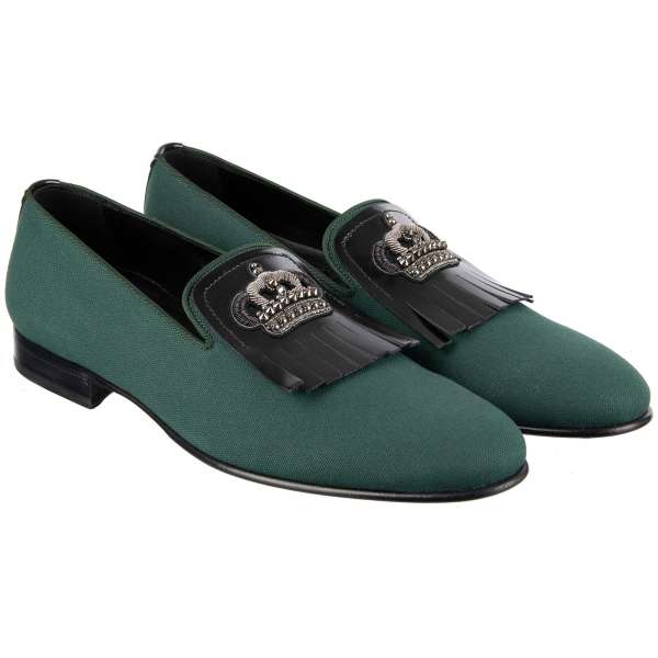 Canvas Loafer LUKAS with embroidered crown made of gun metal by DOLCE & GABBANA
