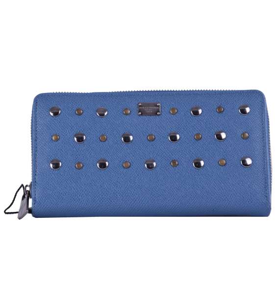 Unisex long zip-around dauphine leather wallet embellished with studs and logo detail by DOLCE & GABBANA Black Label