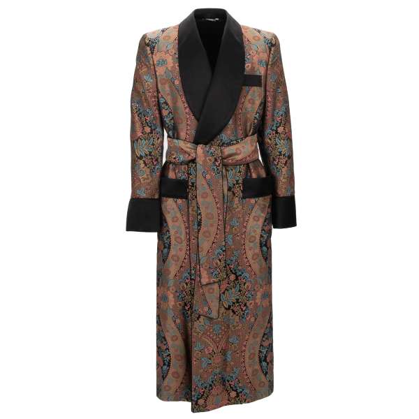 Silk Blend Jacquard Coat / Robe with baroque pattern and large shawl collar by DOLCE & GABBANA