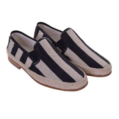 Gestreifte Leinen Canvas Espadrilles Schuhe PIANOSA Schwarz Beige
