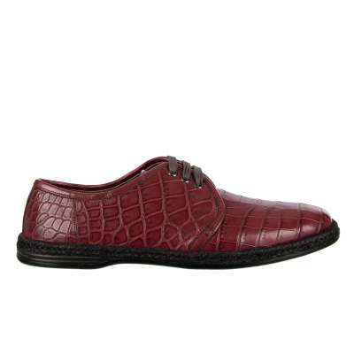 Crocodile Leather Derby Shoes with Rope Bordeaux Red 41