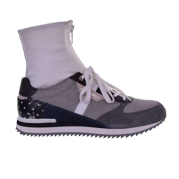 Patchwork High-Top Sneakers NIGERIA made of neoprene, fur and leather with logo by DOLCE & GABBANA Black Label