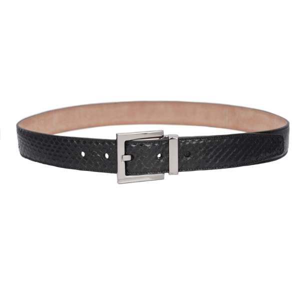 Classic Exotic Leather blend belt with silver buckle in black by DOLCE & GABBANA