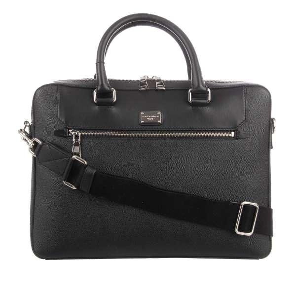 Dauphine Leder Laptop Tasche / Aktenkoffer mit abnehmbarem Riemen, Innenfächern und Logo Schild von DOLCE & GABBANA