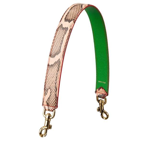 Dauphine and snake leather bag Strap / Handle in green, pink-beige and gold by DOLCE & GABBANA
