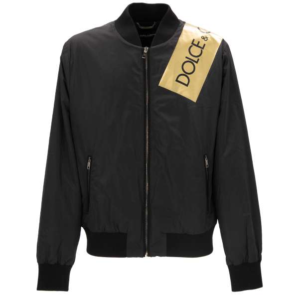  Padded bomber jacket with DG Golden Logo patch, knitted details, zip elements and side zip pockets in black by DOLCE & GABBANA