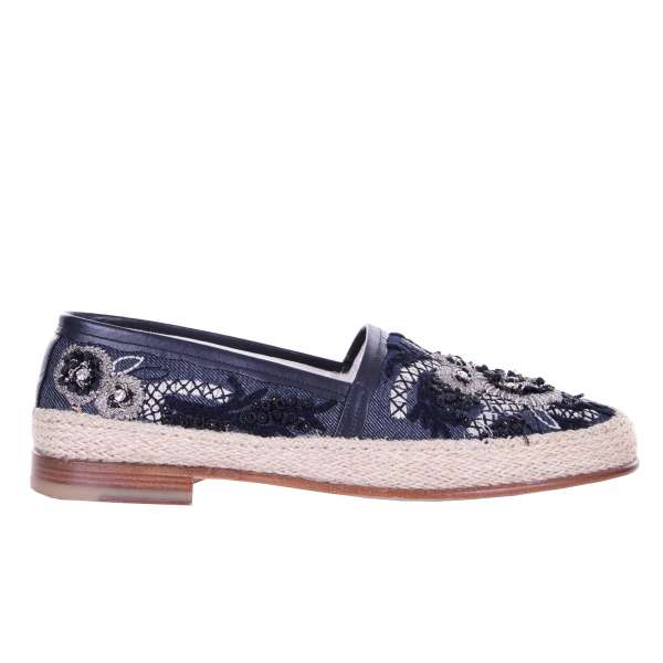 Crystals and metal seam embroidered Espadrilles PIANOSA made of denim fabric by DOLCE & GABBANA Black Label
