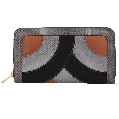 Patchwork Snakeskin Leather Purse Wallet Gray Black Brown