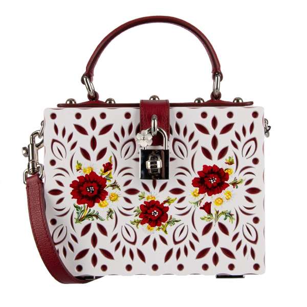 Hand painted poppy and chamomile plexiglas bag / shoulder bag / clutch DOLCE BOX with floral carved texture and decorative padlock with flower by DOLCE & GABBANA