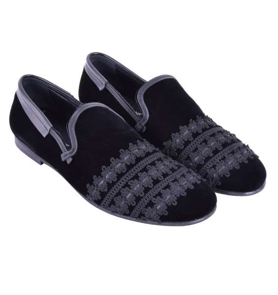 Embroidered velvet slip-on shoes AMALFI with applications by DOLCE & GABBANA Black Label