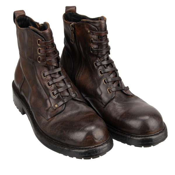 Stiefeletten BERNINI mit dekorativen Schnürsenkelverschluß in Braun von DOLCE & GABBANA