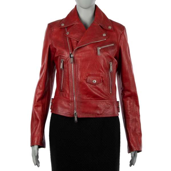 Biker Style Leather Jacket with front pockets with zip fastening by DSQUARED2