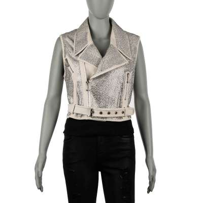 COUTURE Crystals Leather Jacket Vest AHOI White L