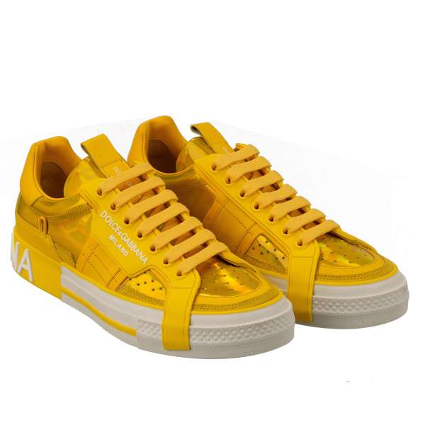 Low Top Damen Sneaker DONNA mit DG Logo in Regenbogen Gelb und Weiß von DOLCE & GABBANA