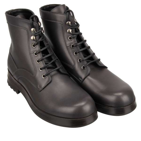 Leather Boots BERNINI with lace closure in gray by DOLCE & GABBANA 