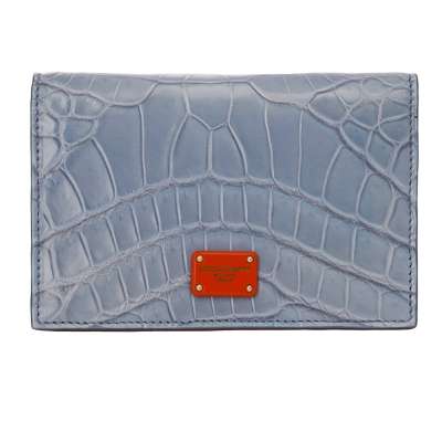 DG Logo Crocodile Leather Cards Wallet with Extra Etui Orange Blue