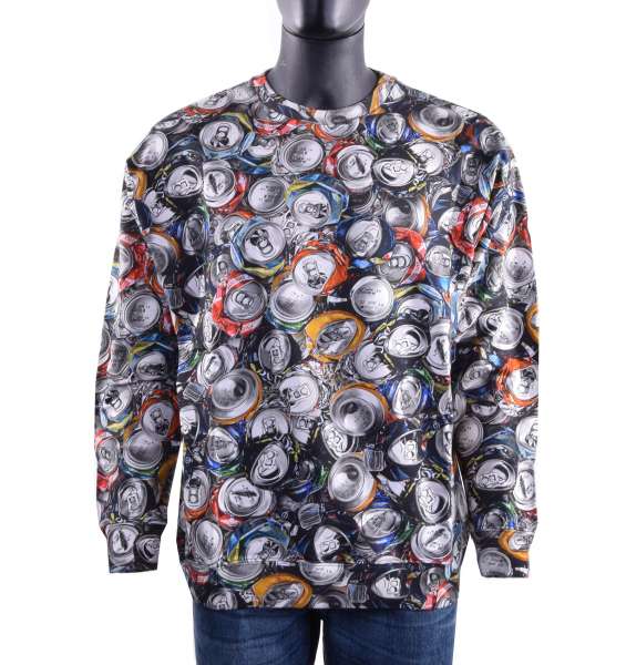 Wide cut sweatshirt with soda can / recycling print by MOSCHINO COUTURE
