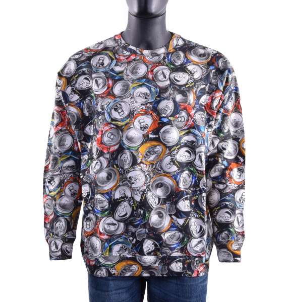 Oversize Pullover aus Baumwolle mit Dosen Recycling Print von MOSCHINO COUTURE