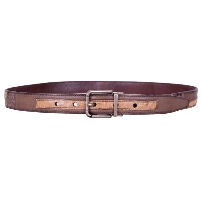 Snake Crocodile Leather Belt Brown