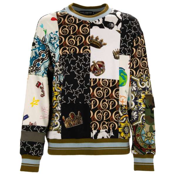 LIMITED EDITION Cotton Sweater with Patchwork desing and knitted details by DOLCE & GABBANA