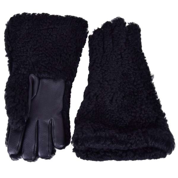 Knight Style Deer leather Gloves with lamb fur stuffed inside with rabbit fur by Dolce & Gabbana Black Label