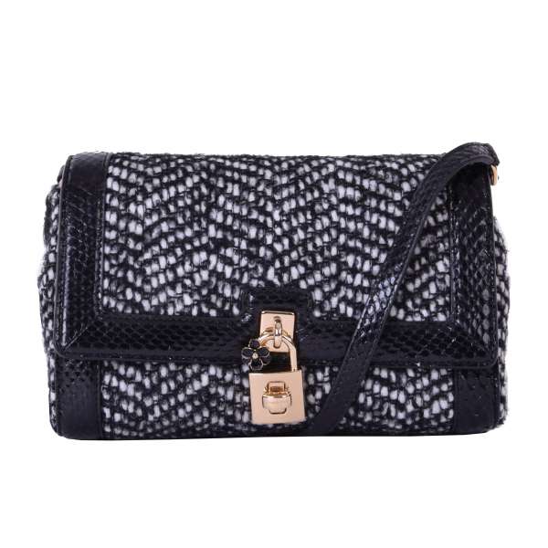 Snakeskin and Wool DOLCE BAG embellished with a decorative padlock including mirror and by DOLCE & GABBANA