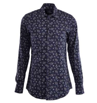 Baumwolle Slim Fit Hemd GOLD mit Blumen-Print Grau