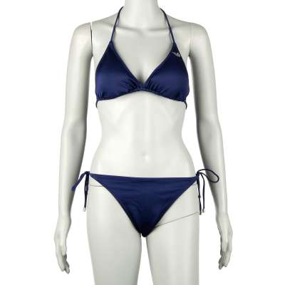 Padded Triangle Bikini with Logo Navy Blue XL