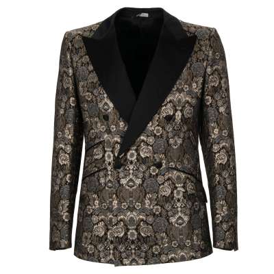 Baroque Jacquard Blazer Tuxedo Jacket SICILIA Silver Black