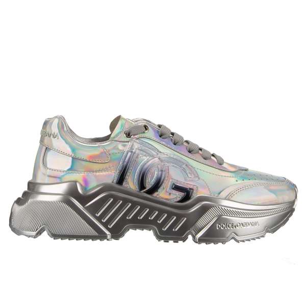 Lace Sneaker DAYMASTER with rainbow shimmer silver and liquid DG logo by DOLCE & GABBANA