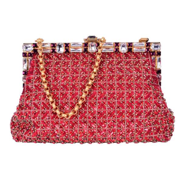 Baroque embroidered silk blend clutch / evening bag VANDA embellished with sequins and crystals in red by DOLCE & GABBANA Black Label