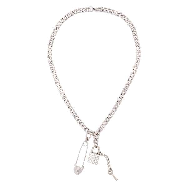 Rosario Chain necklace with Cross, Saints pendants, crystal crown, heart and natural stones pearls in gold, gray and black by DOLCE & GABBANA