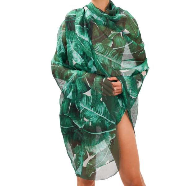 Large banana leaf printed silk Scarf / Foulard / Pareo in green and white by DOLCE & GABBANA