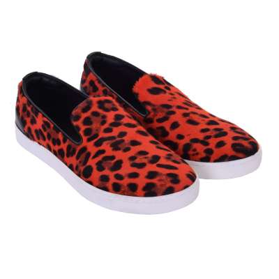 Fell Slip-On Sneaker Schuhe LONDON mit Leopard Print Rot Schwarz 42 US 9