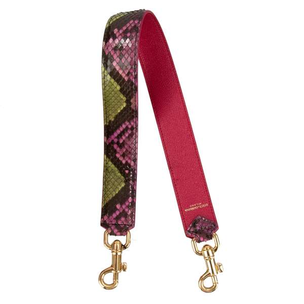 Dauphine and snake leather bag Strap / Handle in green, pink and gold by DOLCE & GABBANA