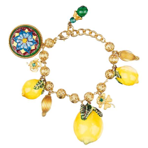 Armband verziert mit Kristallen, handbemahlten Zitronen und filigranen Elementen in gold von DOLCE & GABBANA 