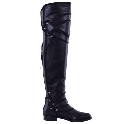 Flat Over the Knee Knight Boots RODEO with Studs Black 38 8