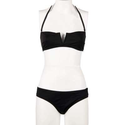 Lined Bandeau Bikini with Logo Black L