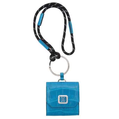 DG Logo Crocodile Leather Shoulder Bag Credit Card Etui Wallet Blue
