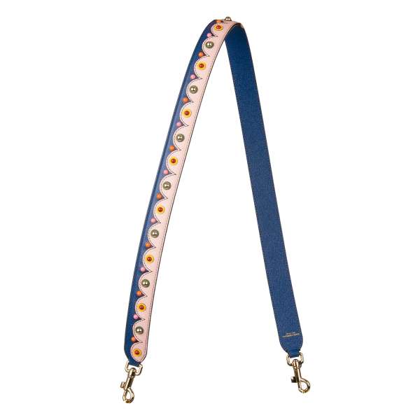  Dauphine and patent leather bag Strap / Handle in blue and pink with multicolor studs by DOLCE & GABBANA