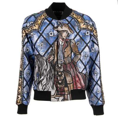 Napoleon Printed Lurex Bomber Jacket with Knitted Details Blue 48 M