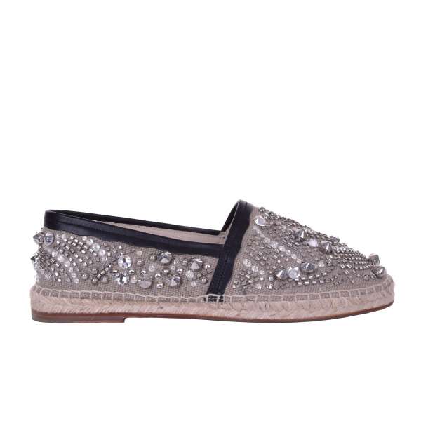 Crystals embroidered linen canvas Espadrilles TREMITI with leather details by DOLCE & GABBANA