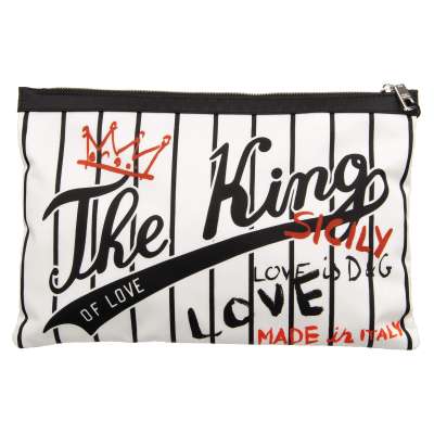 Unisex Striped Nylon Pouch Clutch King Of Love White Black