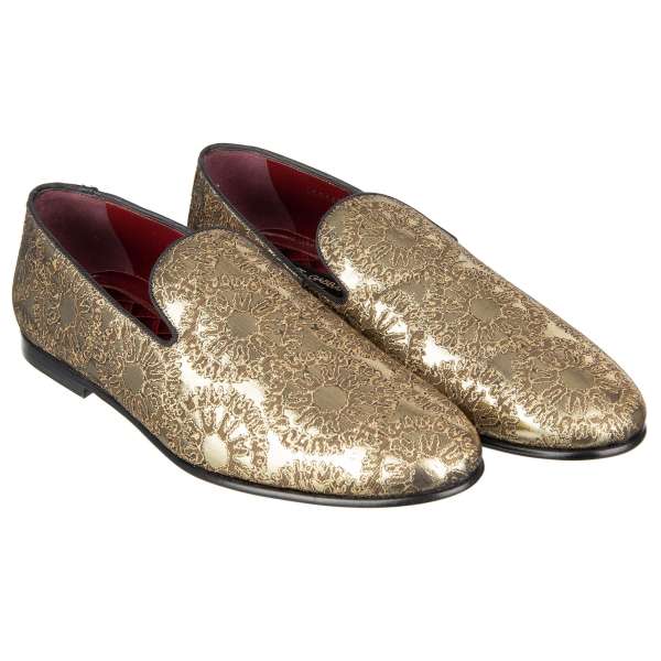 DOLCE & GABBANA Lurex Jacquard Floral Loafer Shoes YOUNG POPE Gold 09673